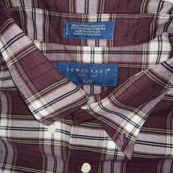 Towncraft Mens Large LS Button Shirt Maroon Plaid - Picture 2 of 3